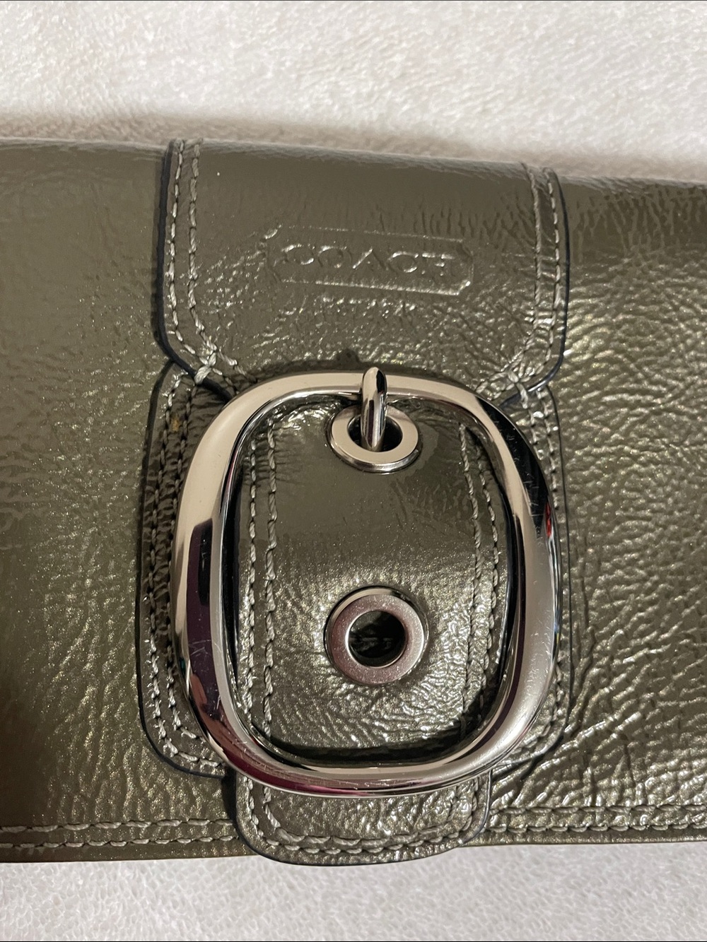 Coach Green Patent Leather Bleecker Buckle Clutch/Wristlet